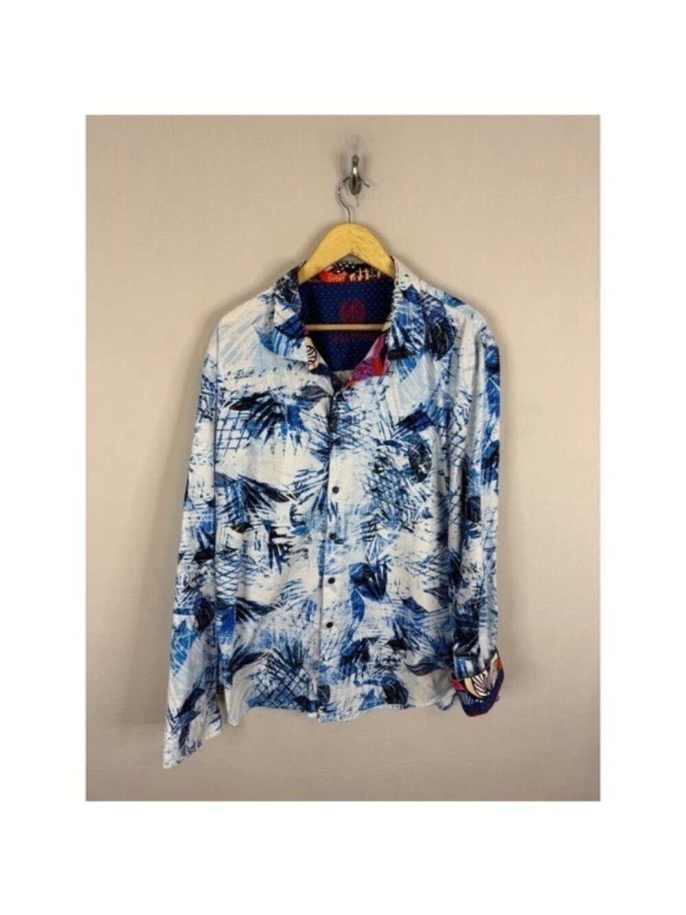 Au Noir Mens Mercerized Cotton Abstract Print Long Sleeve Button Down Shirt 4XL